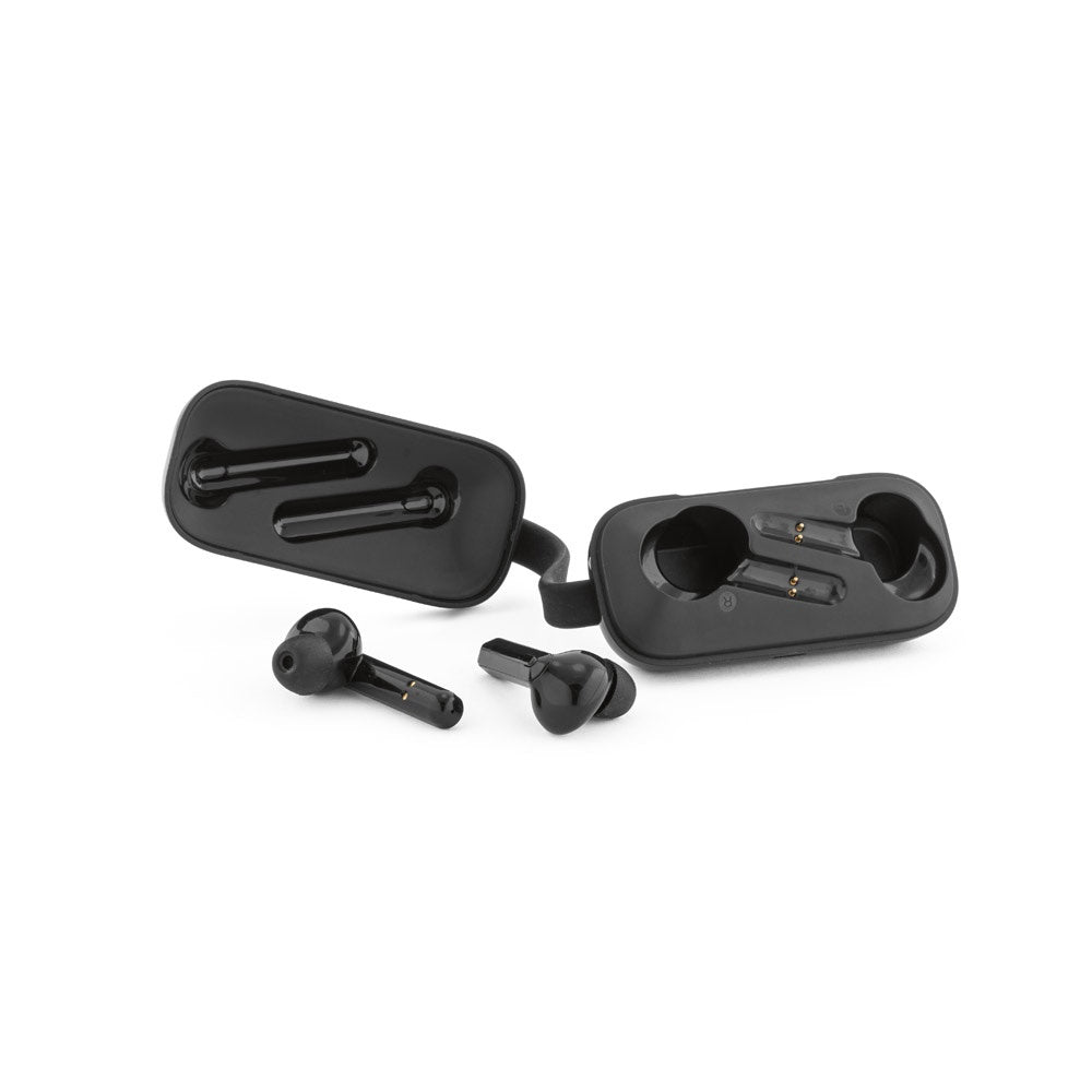 BOSON promotional headphones in black (detail view) with custom logo branding