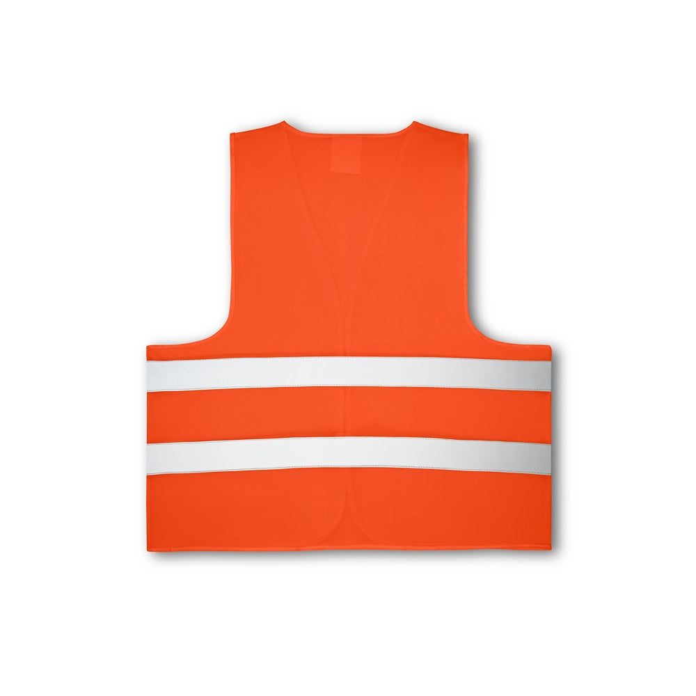 YELLOWSTONE promotional hi-vis safety item in orange (detail view) with custom logo branding