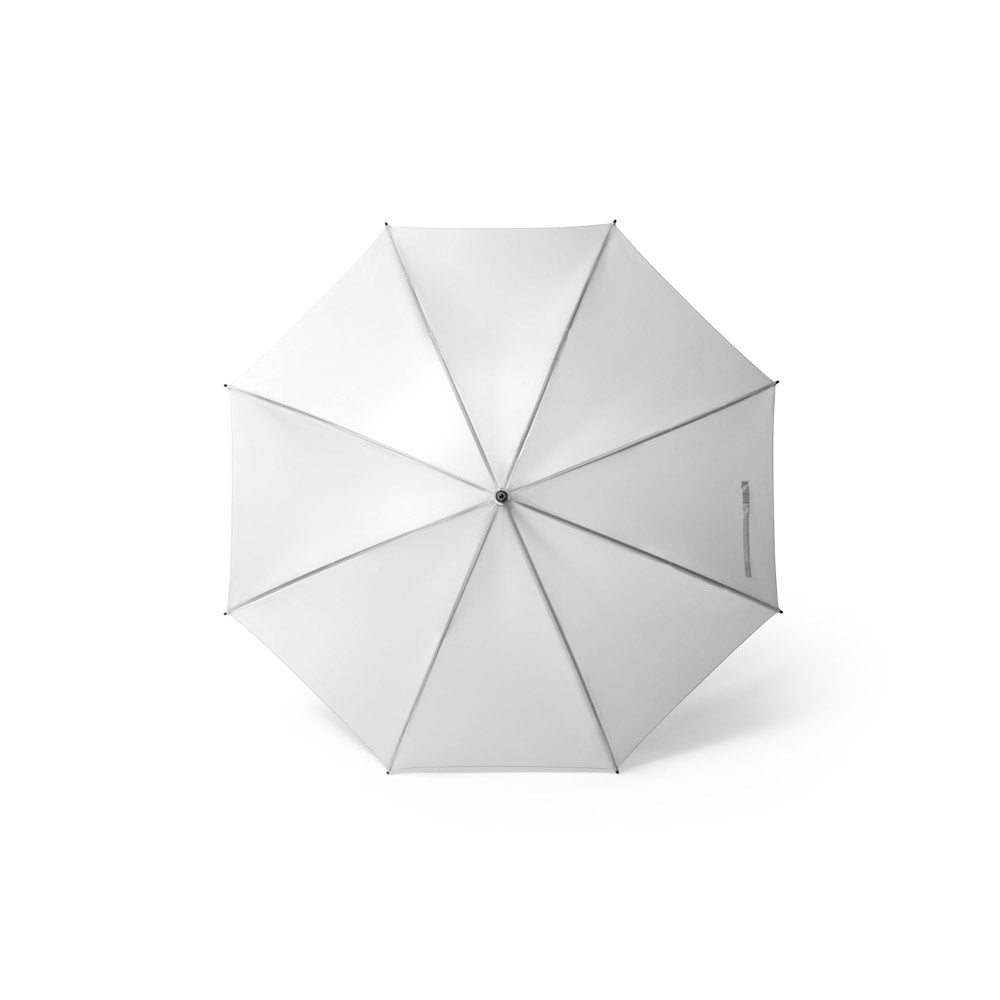 ZANE promotional umbrella in white (detail view) with custom logo branding