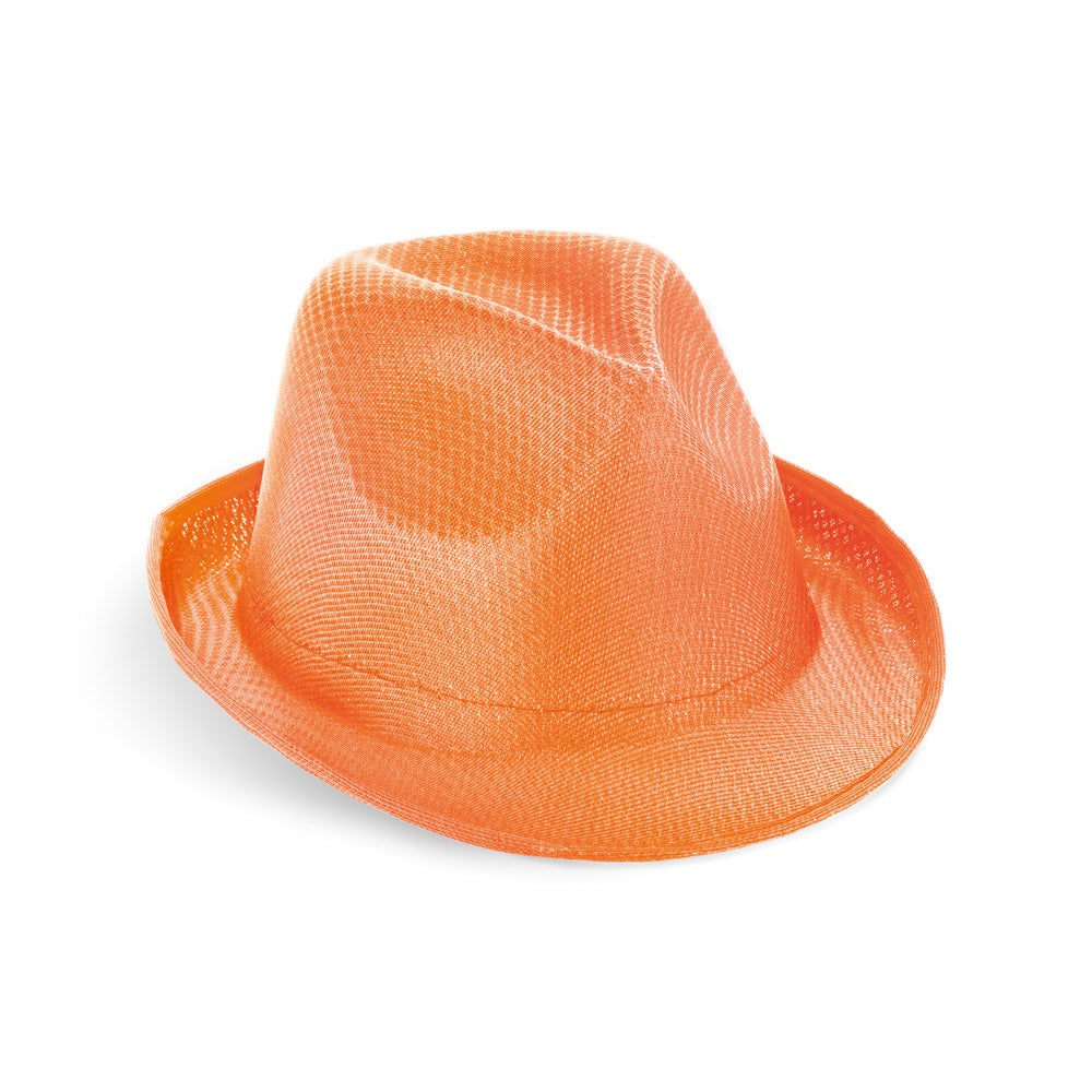 MANOLO promotional hat in orange with custom logo branding