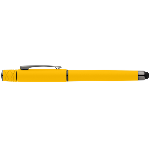 Tavi Recycled Plastic Fidget Spinner Stylus Gel Pen promotional pen in yellow printed with your company logo