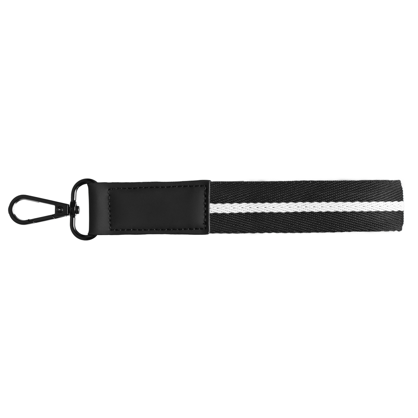 Newport rPET Woven Chevron Snap Trigger Keychain promotional event giveaway in black printed with your company logo