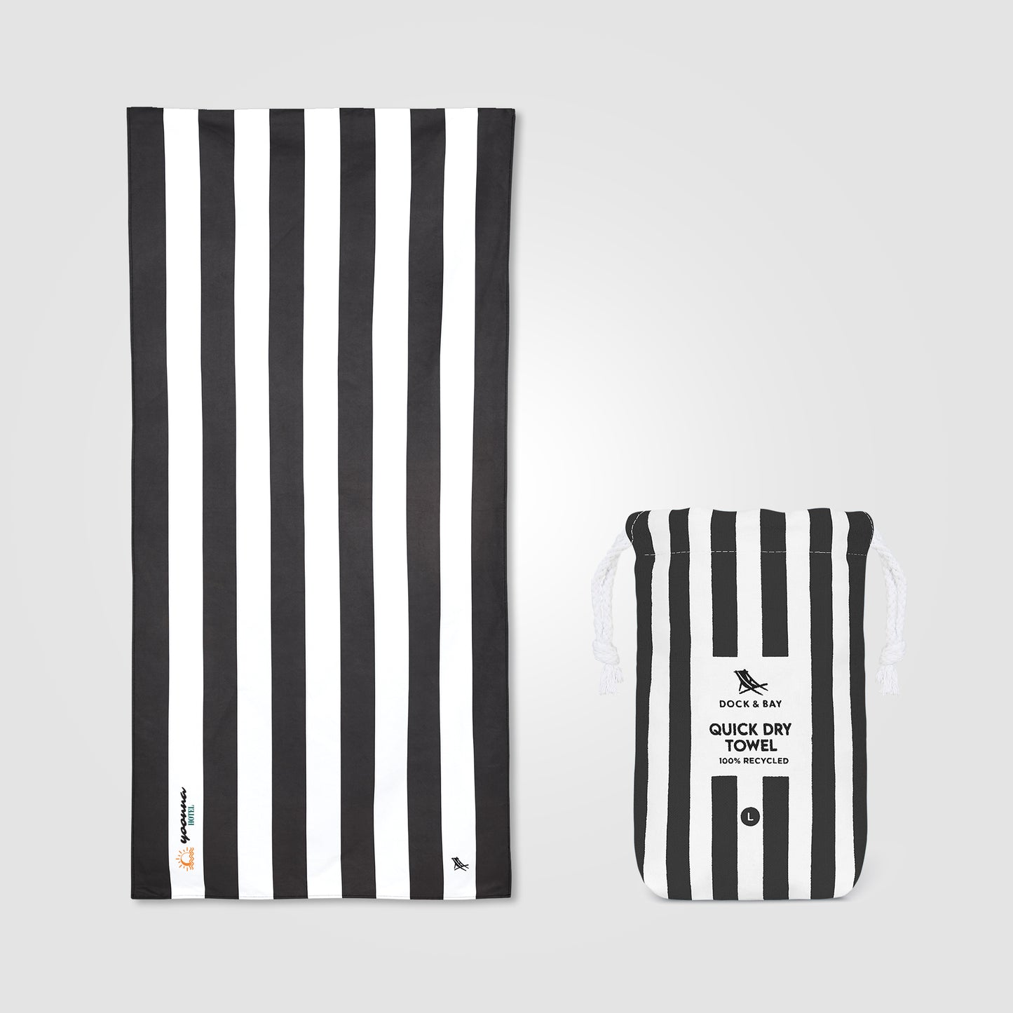 Dock & Bay© Quick Dry Towel promotional towel in black printed with your company logo