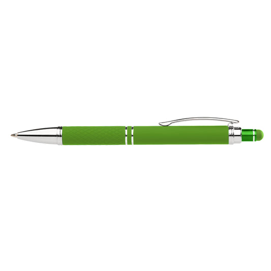 Phoenix Softy Brights with Stylus promotional pen in green laser engraved with your company logo
