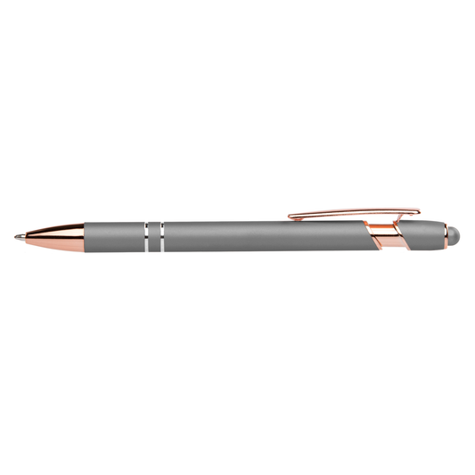 Prince Softy Rose Gold Metallic with Stylus promotional pen in silver laser engraved with your company logo