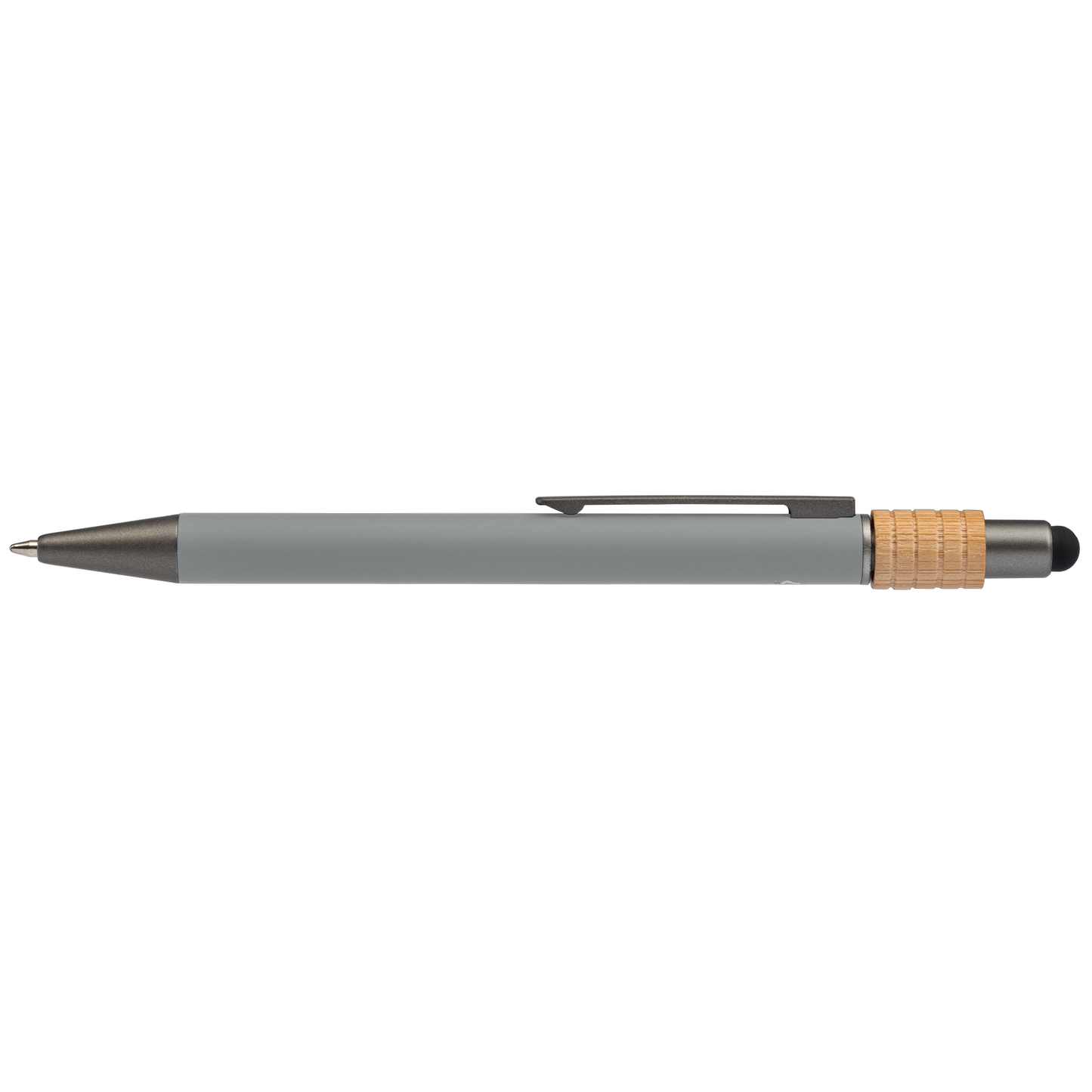 Reborn Spinner Recycled Aluminium Pen with Stylus promotional pen in cool gray printed with your company logo