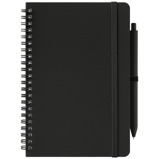 Höga Repreve® Spiral Jotter Notepad promotional notebook in black printed with your company logo