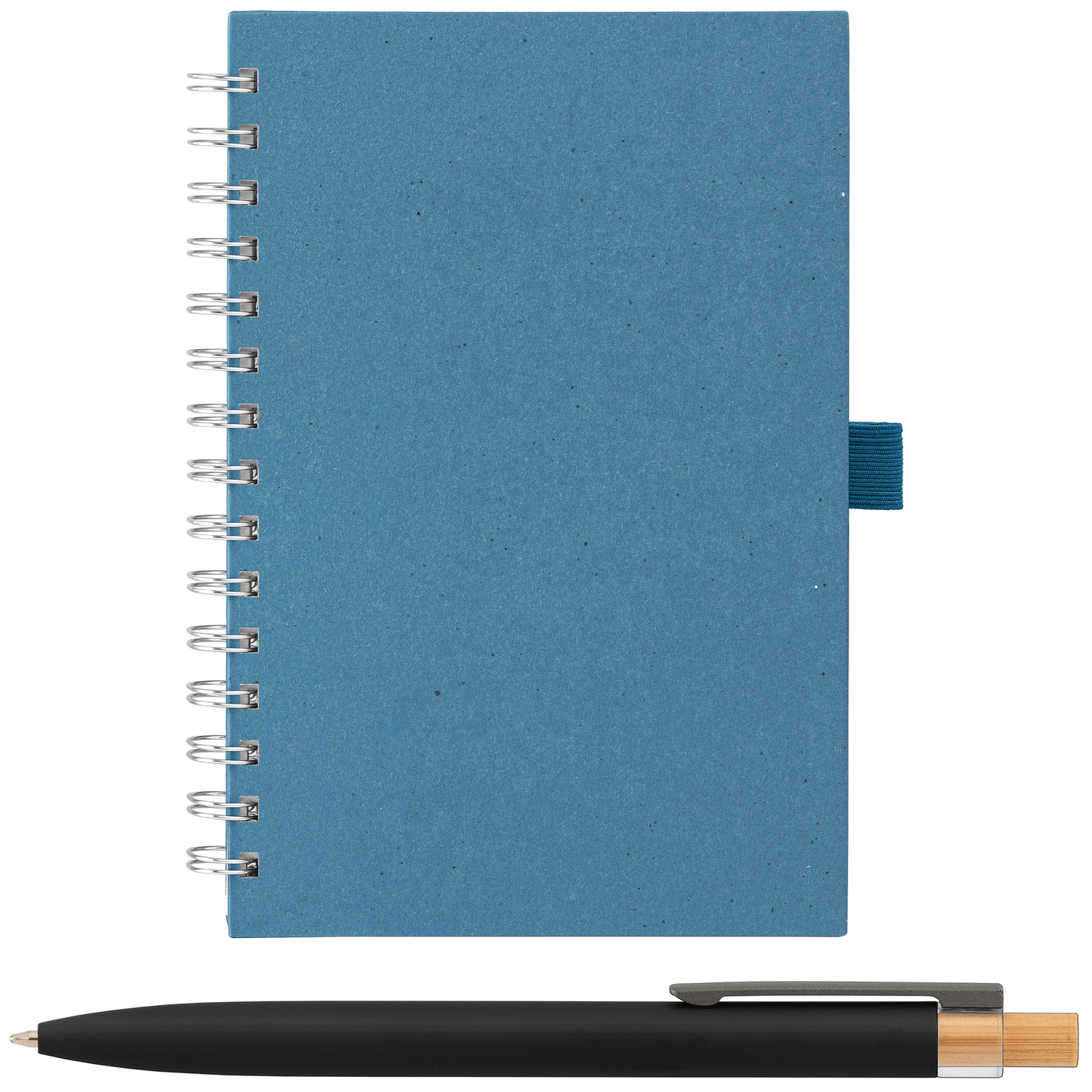 Terra Recycled Milk Carton Hard Cover Spiral A5 Notebook & Reborn Pen Set promotional notebook in steel blue printed with