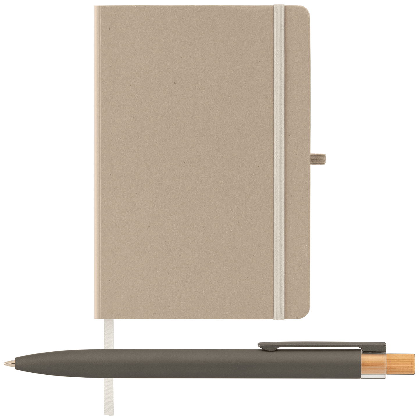 Terra Recycled Milk Carton Hard Cover A5 Notebook & Reborn Pen Set promotional notebook in dune warm grey printed with your