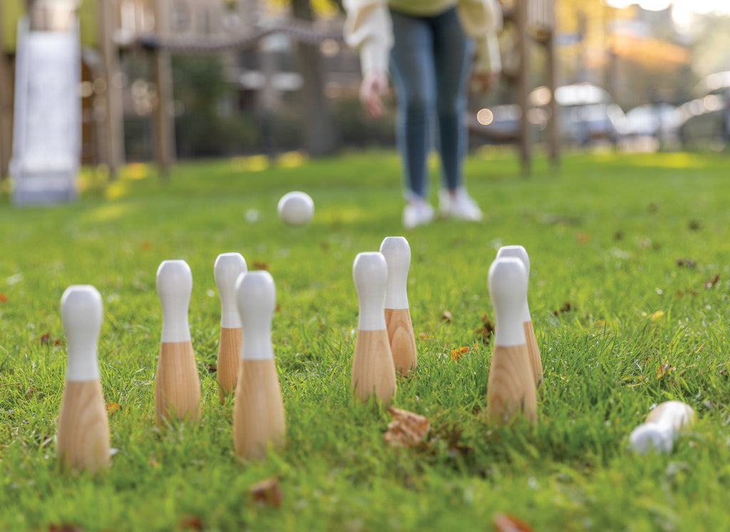 Wooden skittles set