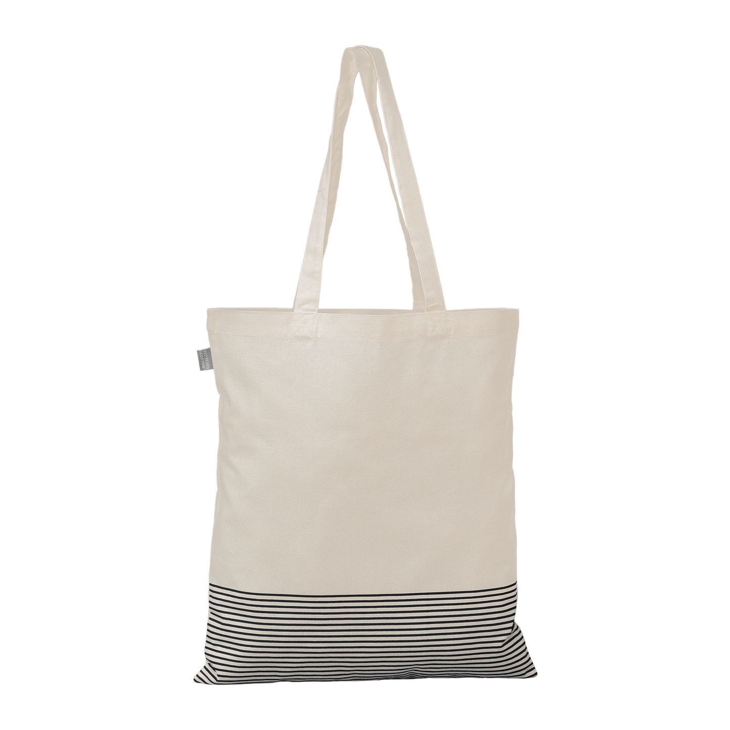 Aro Recycled 5 oz Cotton Micro Stripe Tote Bag promotional tote bag in black printed with your company logo