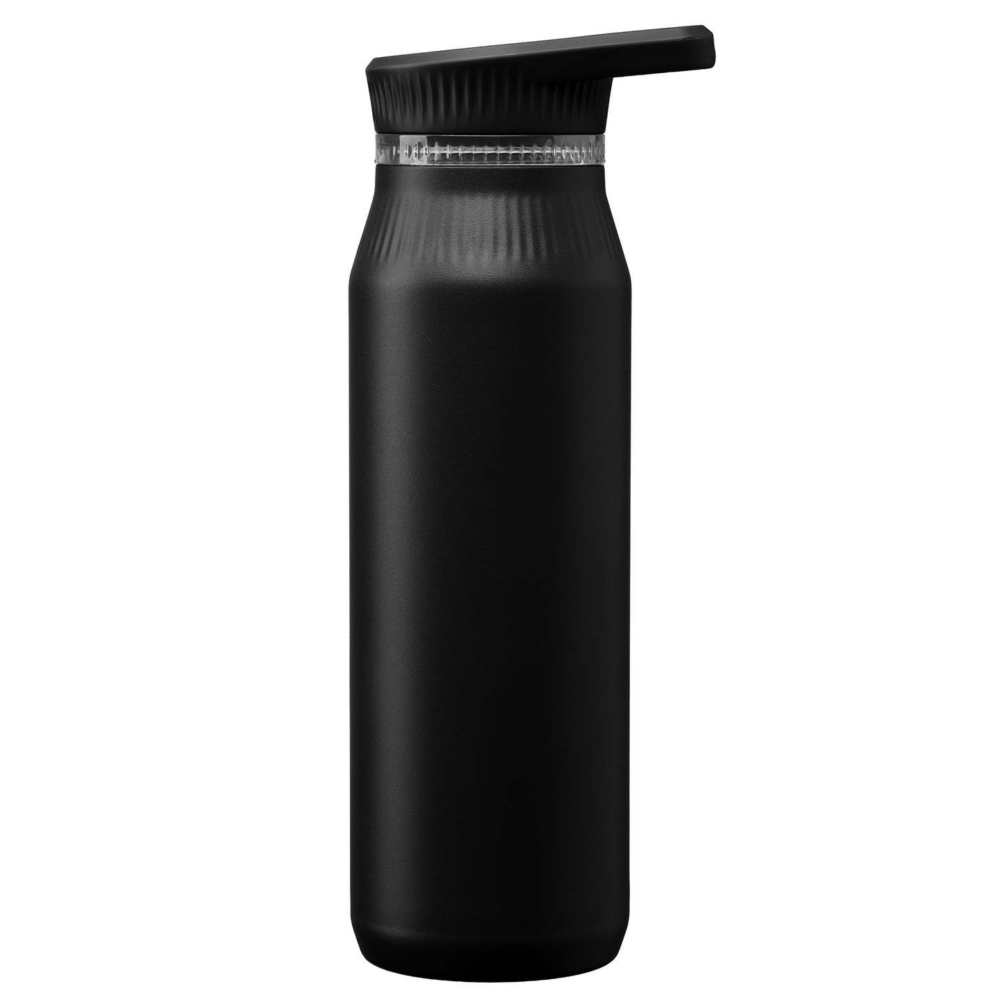 Majesty Stainless Steel Dual-Lid Handle Bottle promotional bottle in black laser engraved with your company logo