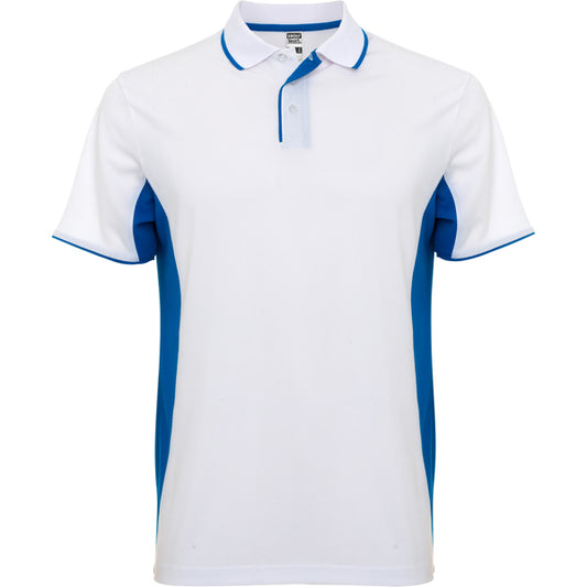 ROLY MONTMELO Men's polo shirt in white/royal blue - promotional clothing printed with your company logo