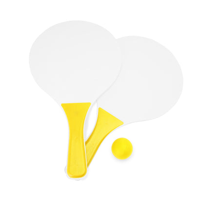 Stamina FEROE Wood and plastic beach racket set in yellow - promotional merchandise printed with your company logo