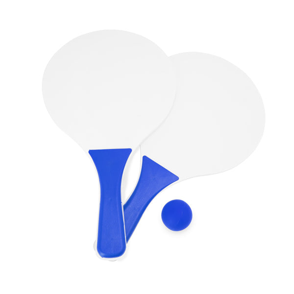 Stamina FEROE Wood and plastic beach racket set in royal blue - promotional merchandise printed with your company logo