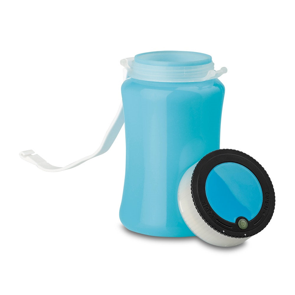 Waterproof container promotional personal care item in light blue (detail view) with custom logo branding