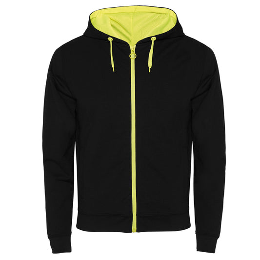 ROLY FUJI Men's hoodie in black/fluor yellow - promotional clothing printed with your company logo