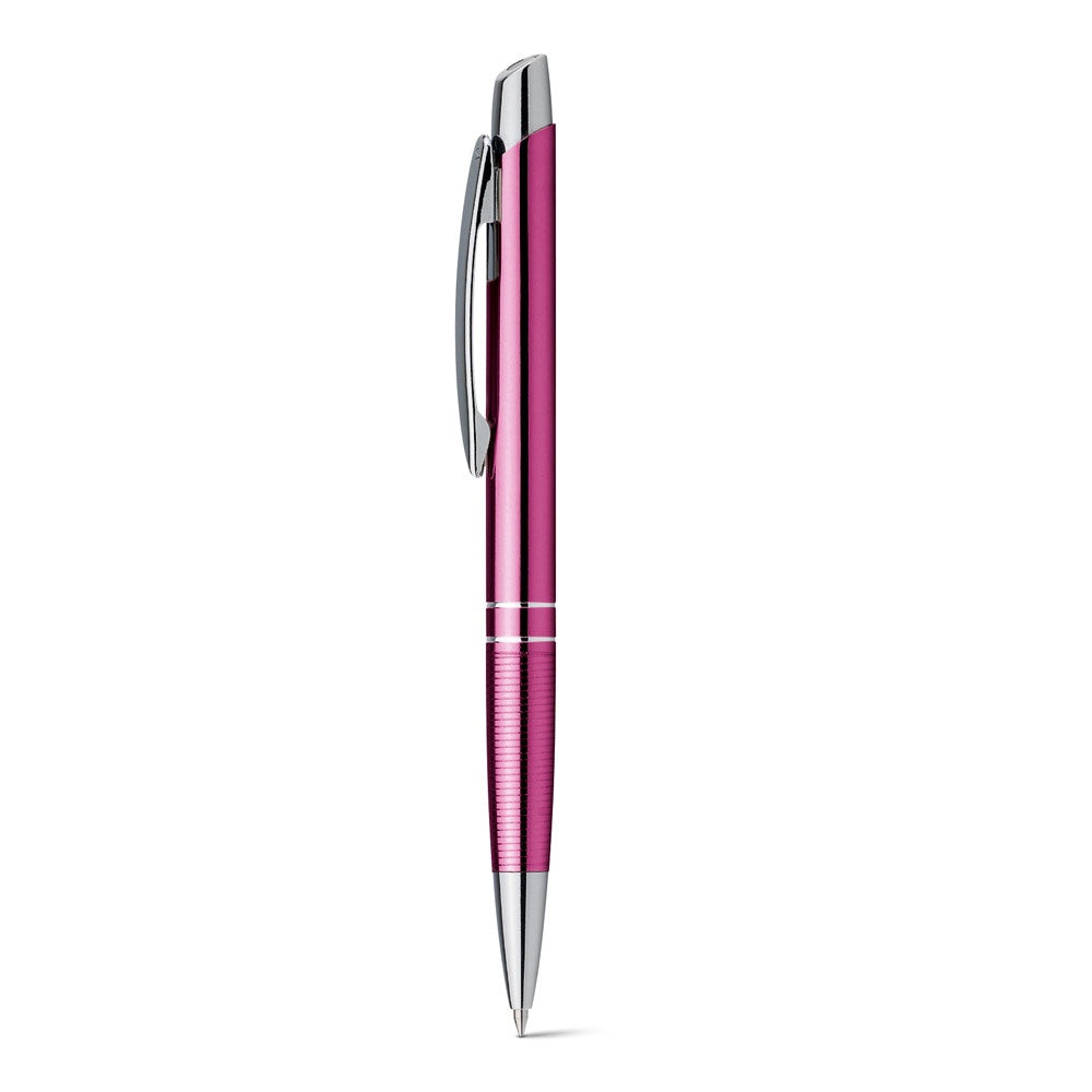 Ball pen in aluminium promotional pen in pink with custom logo branding