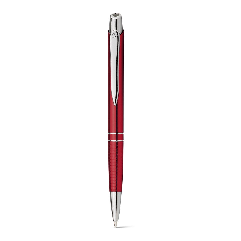 Ball pen in aluminium promotional pen in red (detail view) with custom logo branding