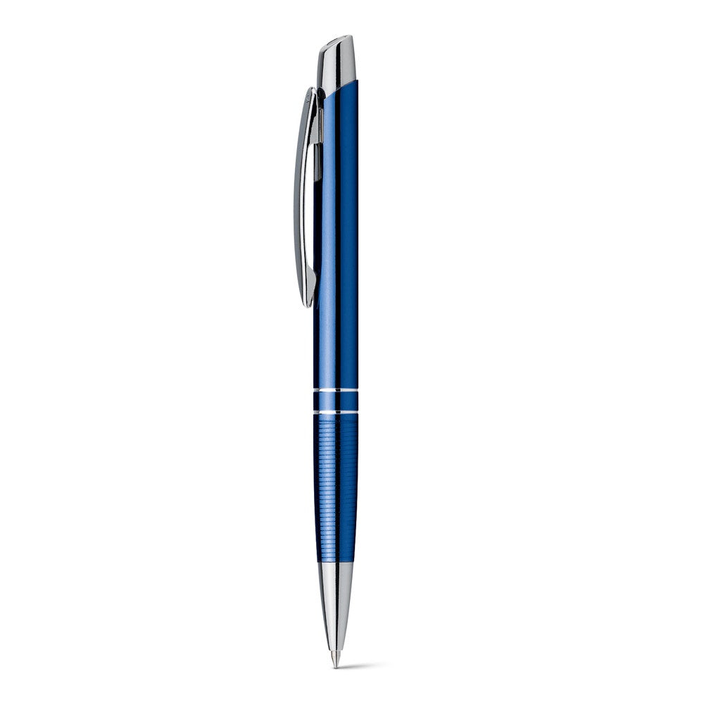 Ball pen in aluminium promotional pen in royal blue with custom logo branding