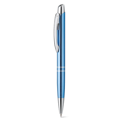 Ball pen in aluminium promotional pen in light blue (detail view) with custom logo branding