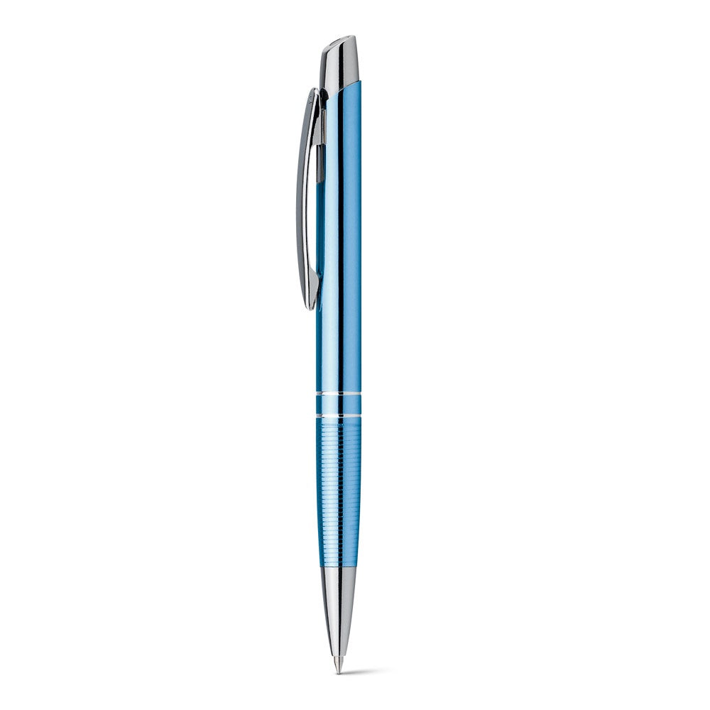 Ball pen in aluminium promotional pen in light blue with custom logo branding