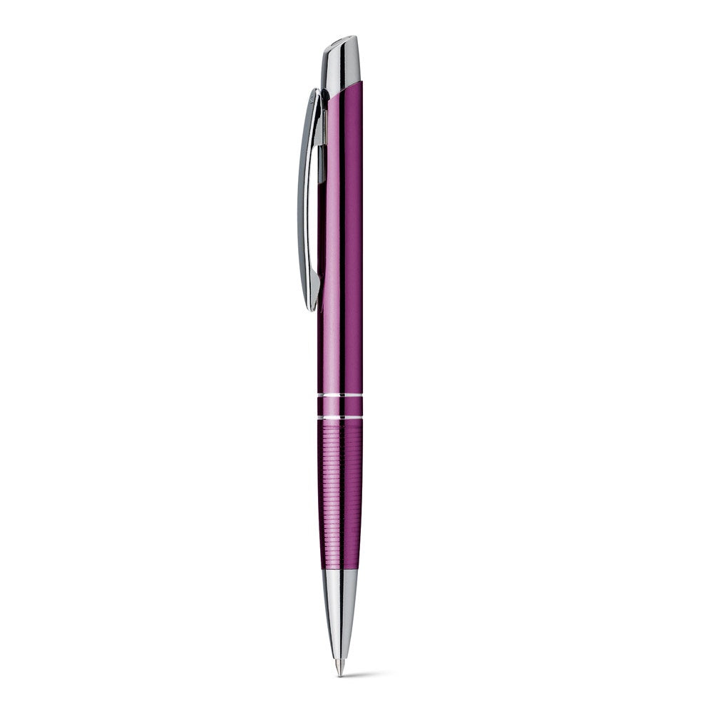 Ball pen in aluminium promotional pen in purple with custom logo branding