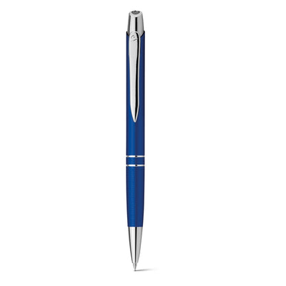 Ball pen in aluminium promotional pen in blue (detail view) with custom logo branding