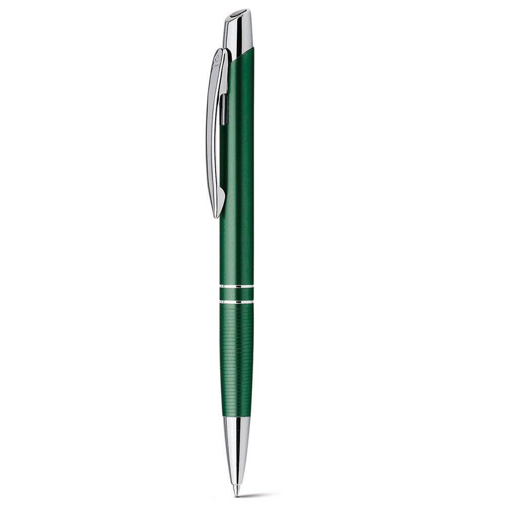 Ball pen in aluminium promotional pen in green with custom logo branding