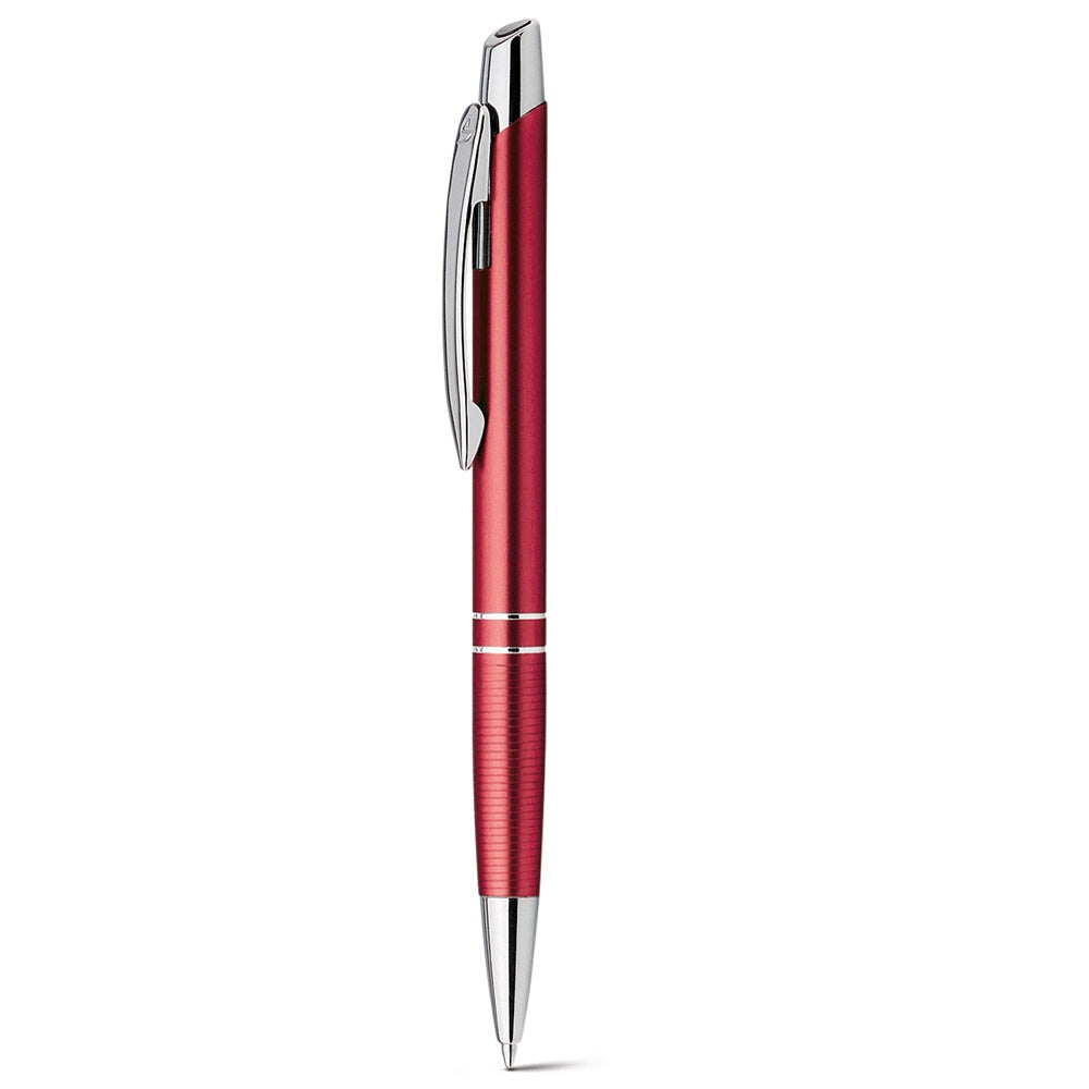 Ball pen in aluminium promotional pen in burgundy with custom logo branding