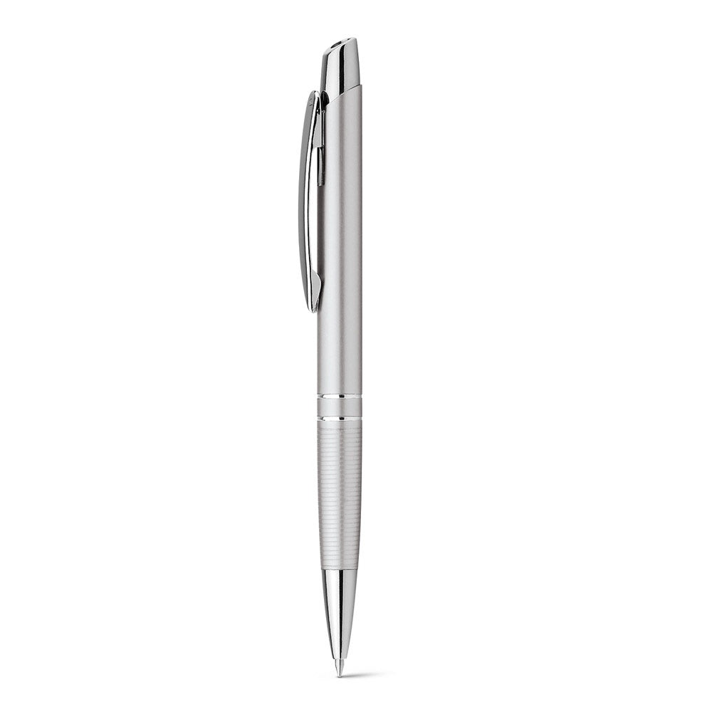 Ball pen in aluminium promotional pen in satin silver with custom logo branding