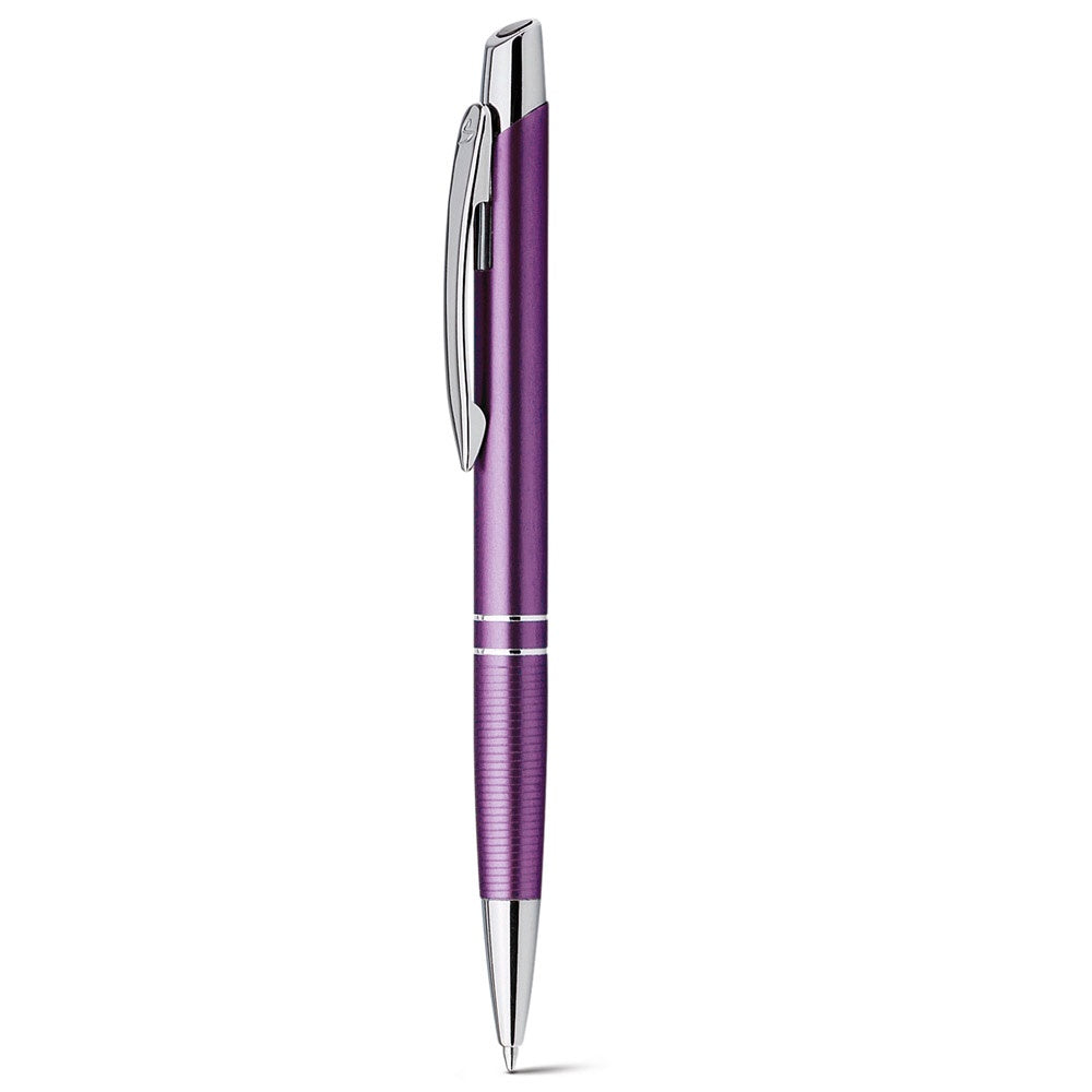 Ball pen in aluminium promotional pen in purple with custom logo branding