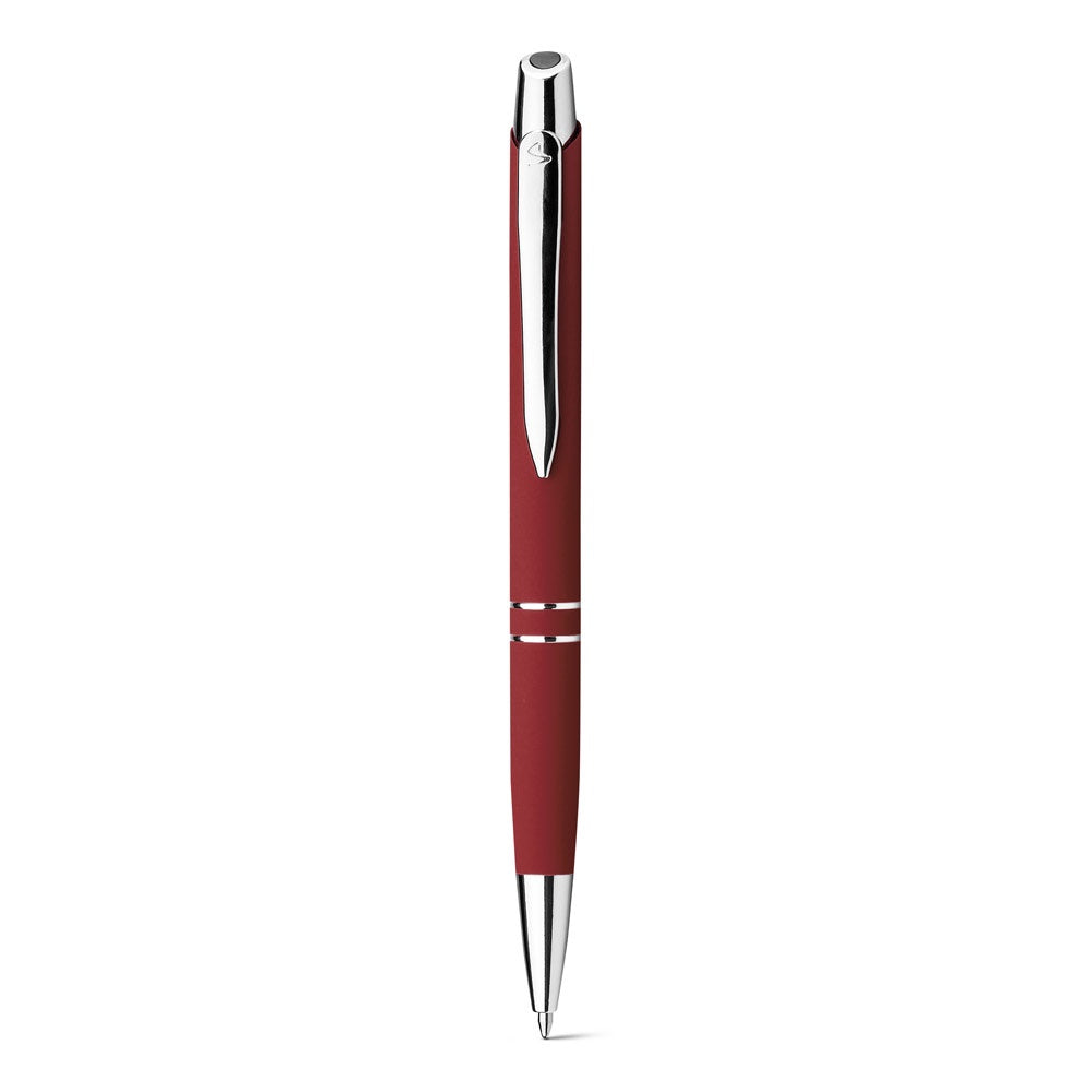 Ball pen in aluminium promotional pen in burgundy with custom logo branding