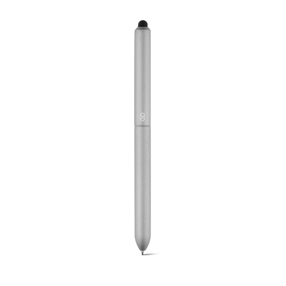 Ball pen with touch tip in aluminium promotional pen in satin silver with custom logo branding