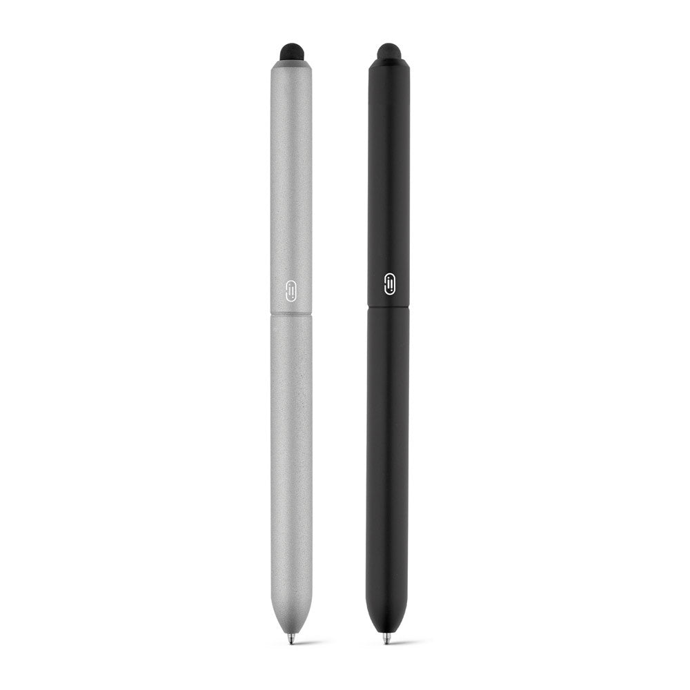 Ball pen with touch tip in aluminium promotional pen (complete set view) with custom logo branding