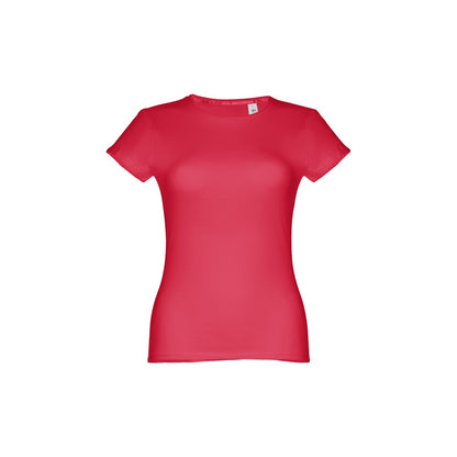 THC SOFIA II promotional t-shirt in red (detail view) with custom logo branding