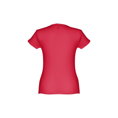 THC SOFIA II promotional t-shirt in red (detail view) with custom logo branding
