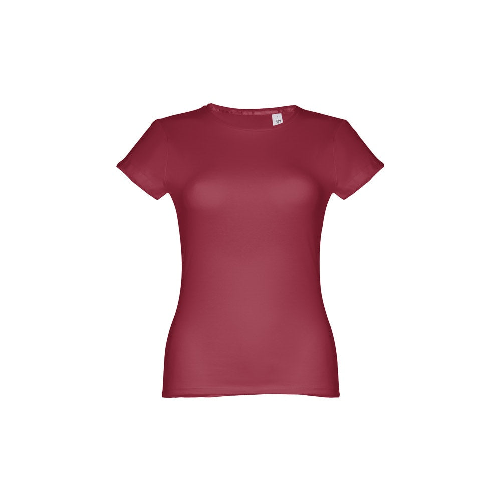 THC SOFIA II promotional t-shirt in burgundy (detail view) with custom logo branding