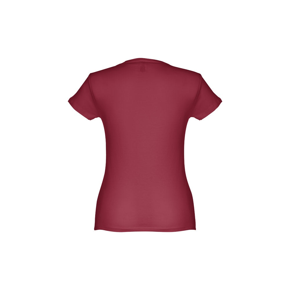 THC SOFIA II promotional t-shirt in burgundy (detail view) with custom logo branding
