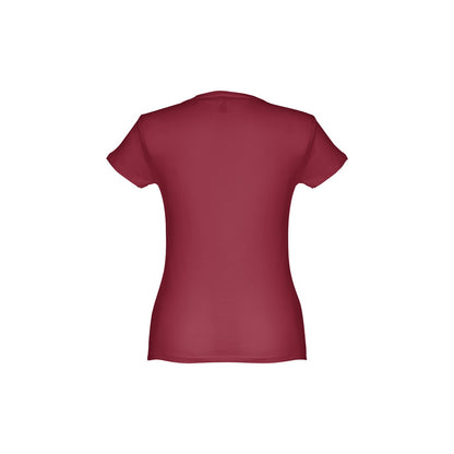 THC SOFIA II promotional t-shirt in burgundy (detail view) with custom logo branding