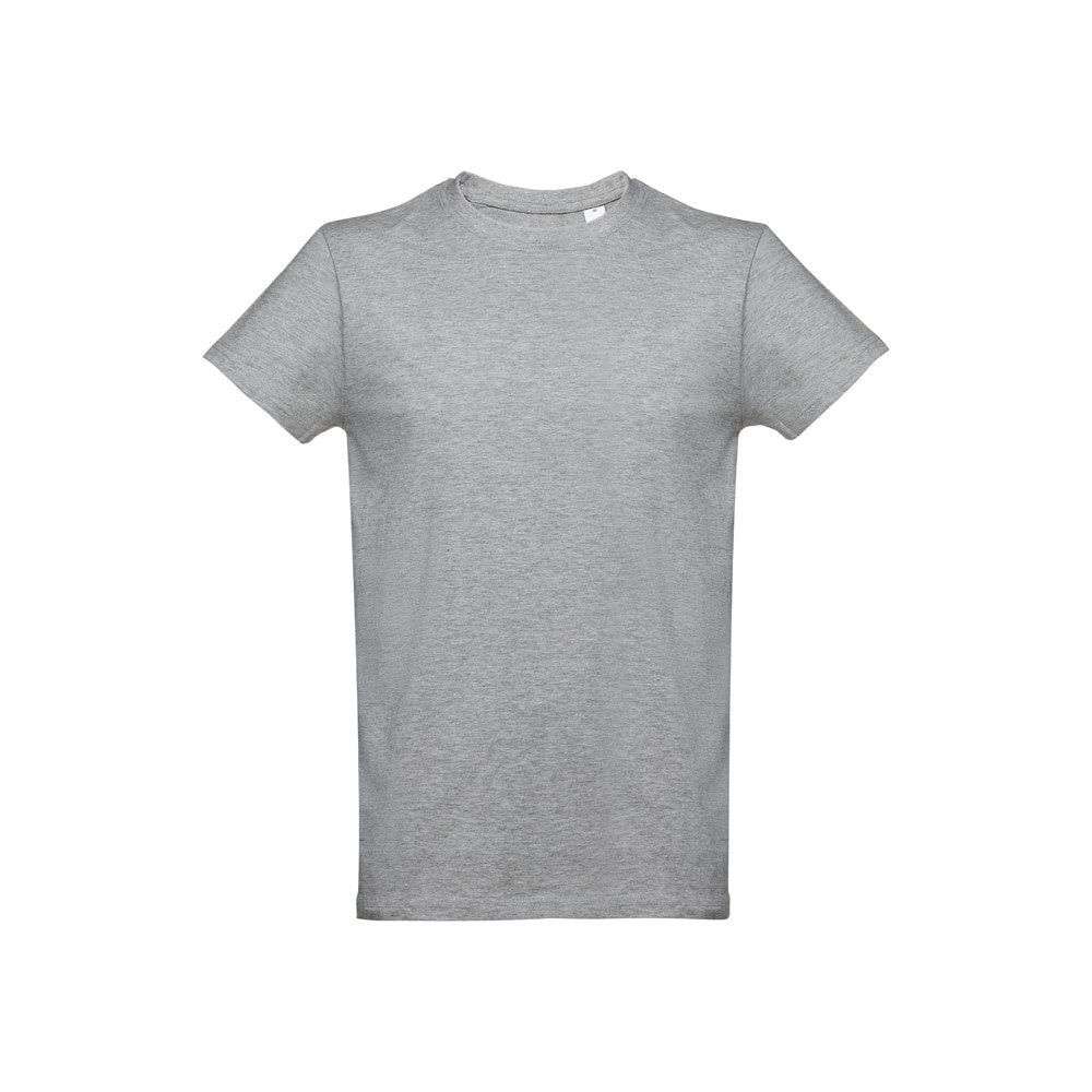 THC ANKARA 3XL II promotional t-shirt in heather light grey (detail view) with custom logo branding