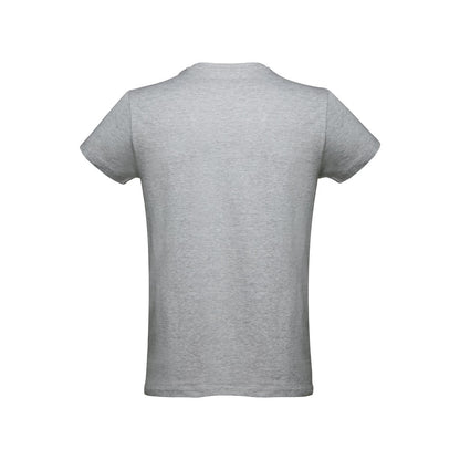 THC ANKARA 3XL II promotional t-shirt in heather light grey (detail view) with custom logo branding