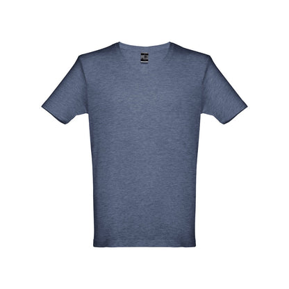 THC ATHENS II promotional t-shirt in heather blue (detail view) with custom logo branding