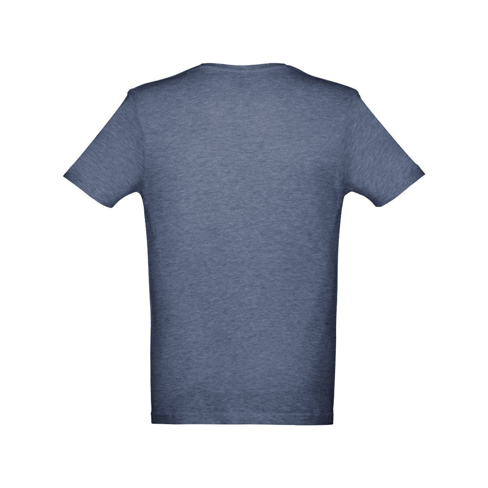THC ATHENS II promotional t-shirt in heather blue (detail view) with custom logo branding