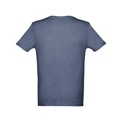 THC ATHENS II promotional t-shirt in heather blue (detail view) with custom logo branding