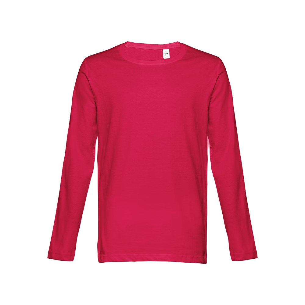 THC BUCHAREST II promotional t-shirt in red (detail view) with custom logo branding