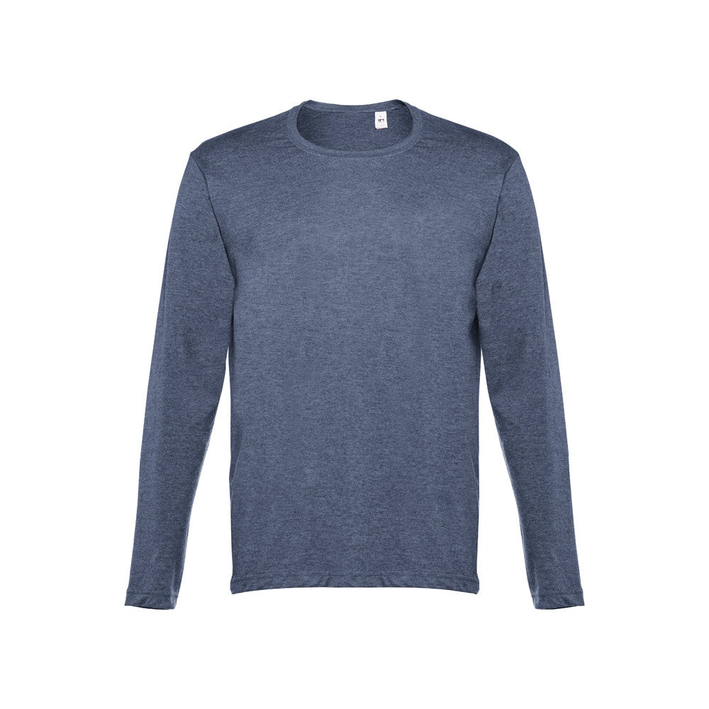 THC BUCHAREST II promotional t-shirt in heather blue (detail view) with custom logo branding