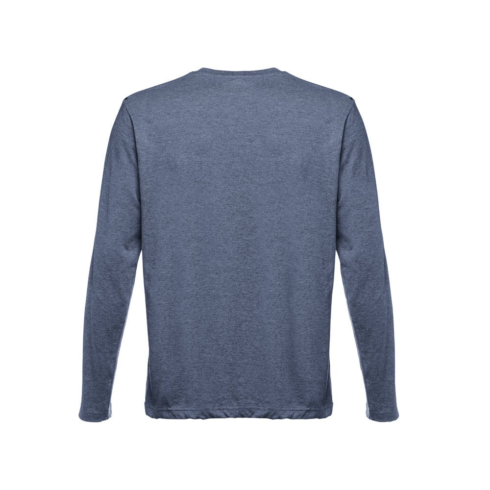 THC BUCHAREST II promotional t-shirt in heather blue (detail view) with custom logo branding