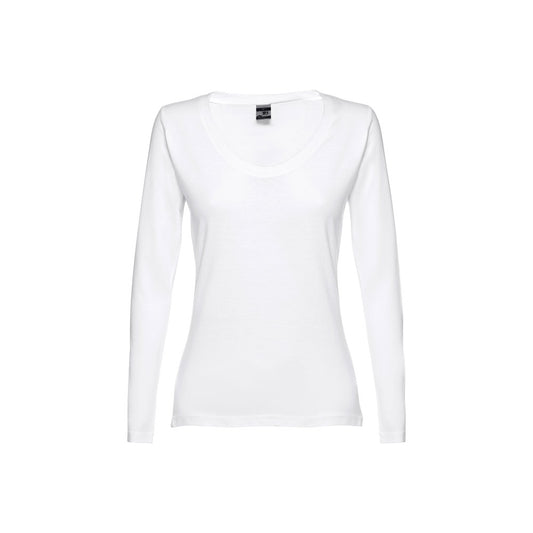 THC BUCHAREST WOMEN WH II promotional t-shirt in white (detail view) with custom logo branding