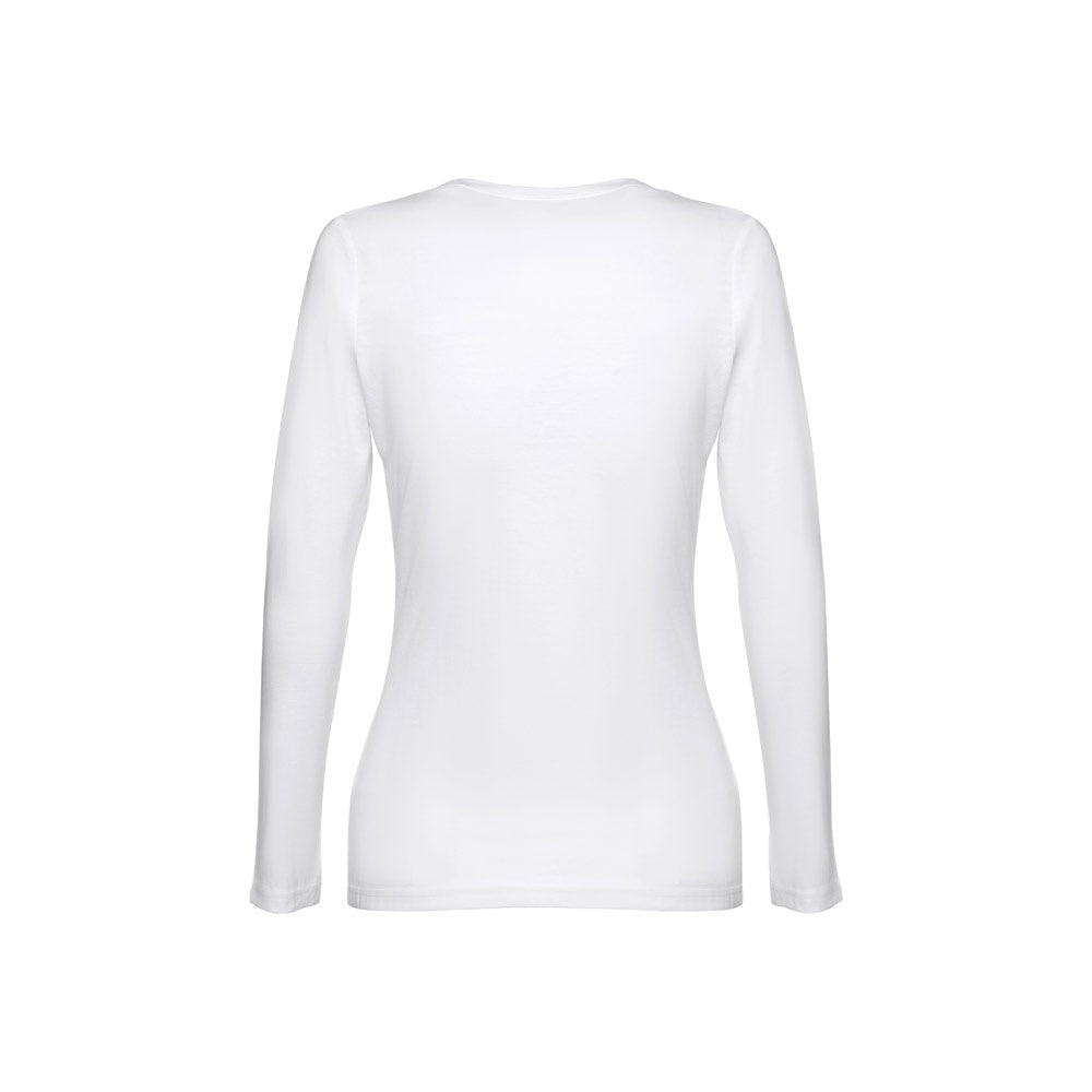 THC BUCHAREST WOMEN WH II promotional t-shirt in white (detail view) with custom logo branding